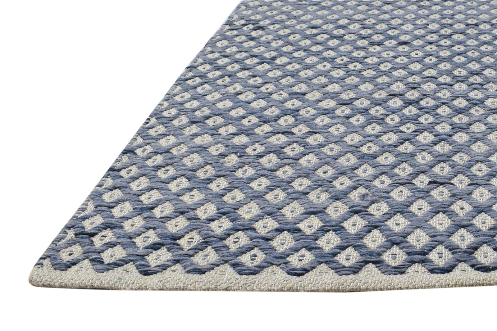 Wool Blue Rug 5' X 8' Modern Dhurrie Moroccan Trellis Room Size Carpet 