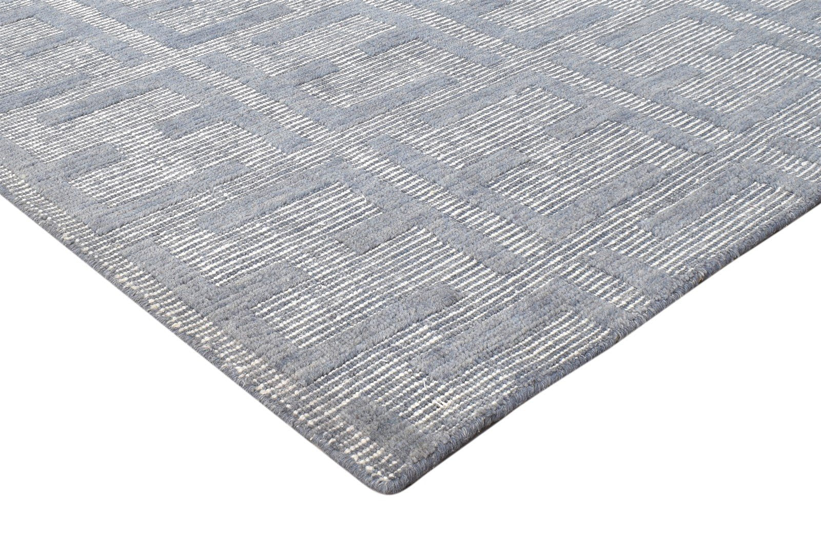 Handloom Grey Wool Rug 6' X 8' Modern Scandinavian Geometric Room Size Carpet 