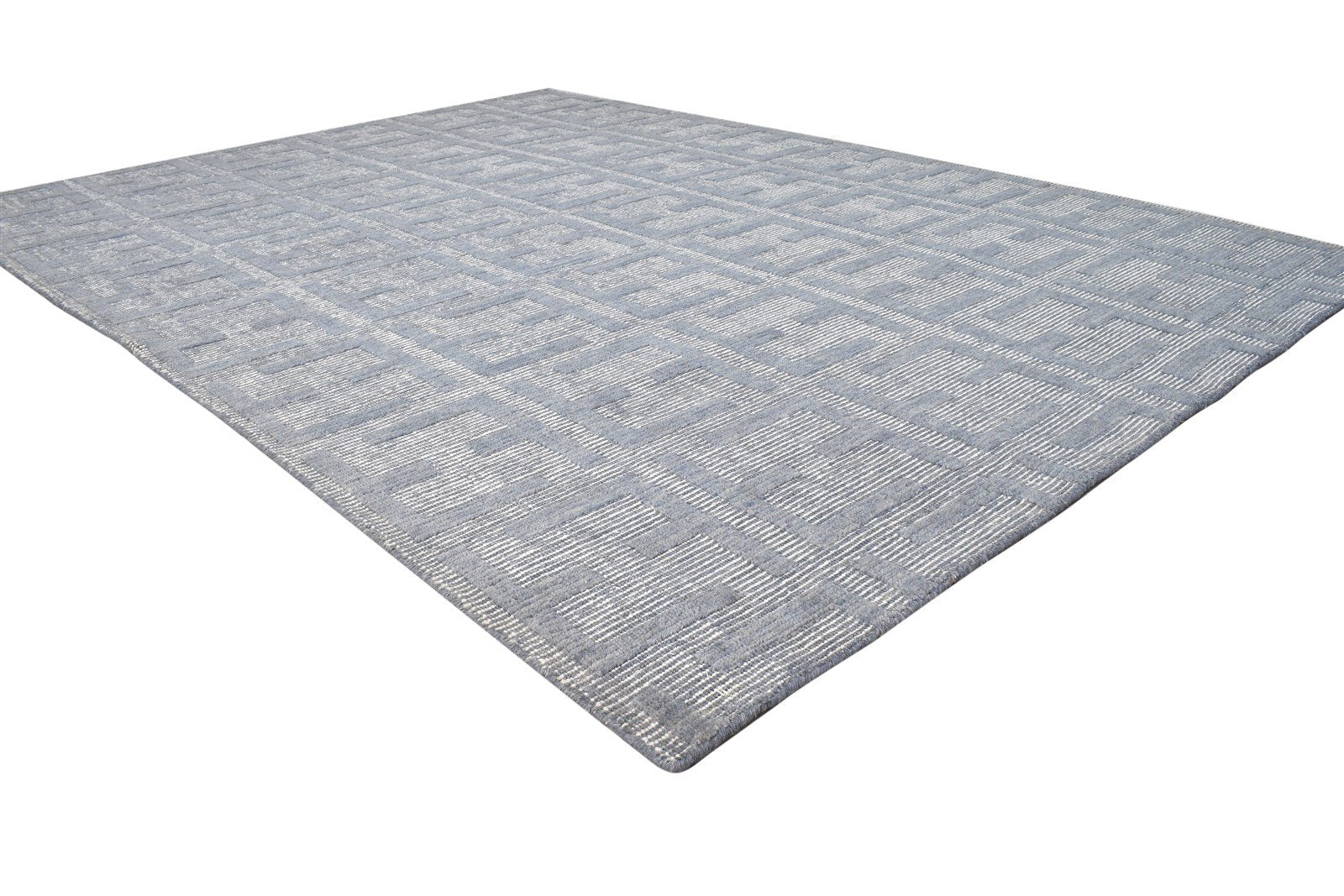 Handloom Grey Wool Rug 6' X 8' Modern Scandinavian Geometric Room Size Carpet 