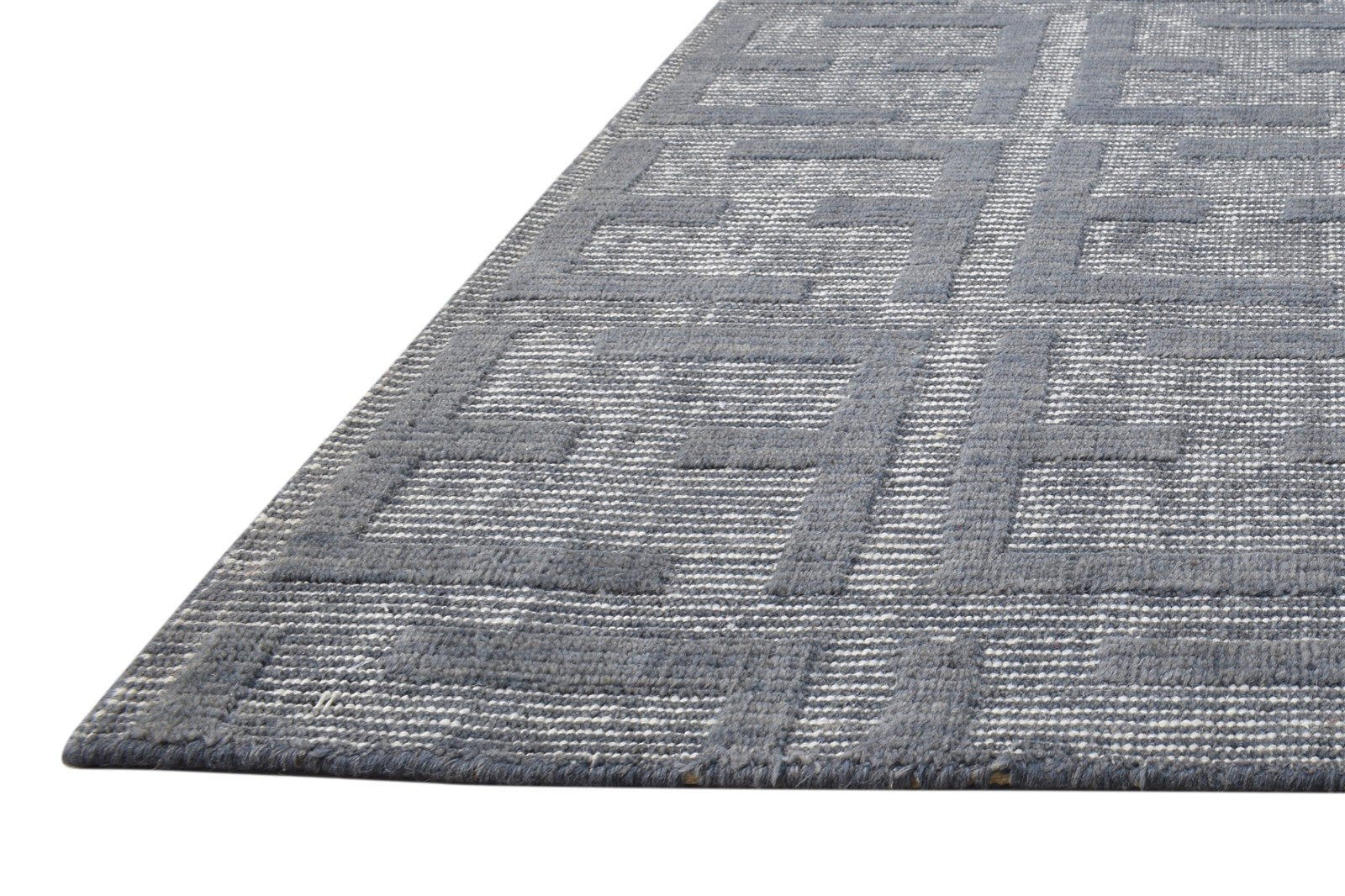 Handloom Grey Wool Rug 6' X 8' Modern Scandinavian Geometric Room Size Carpet 