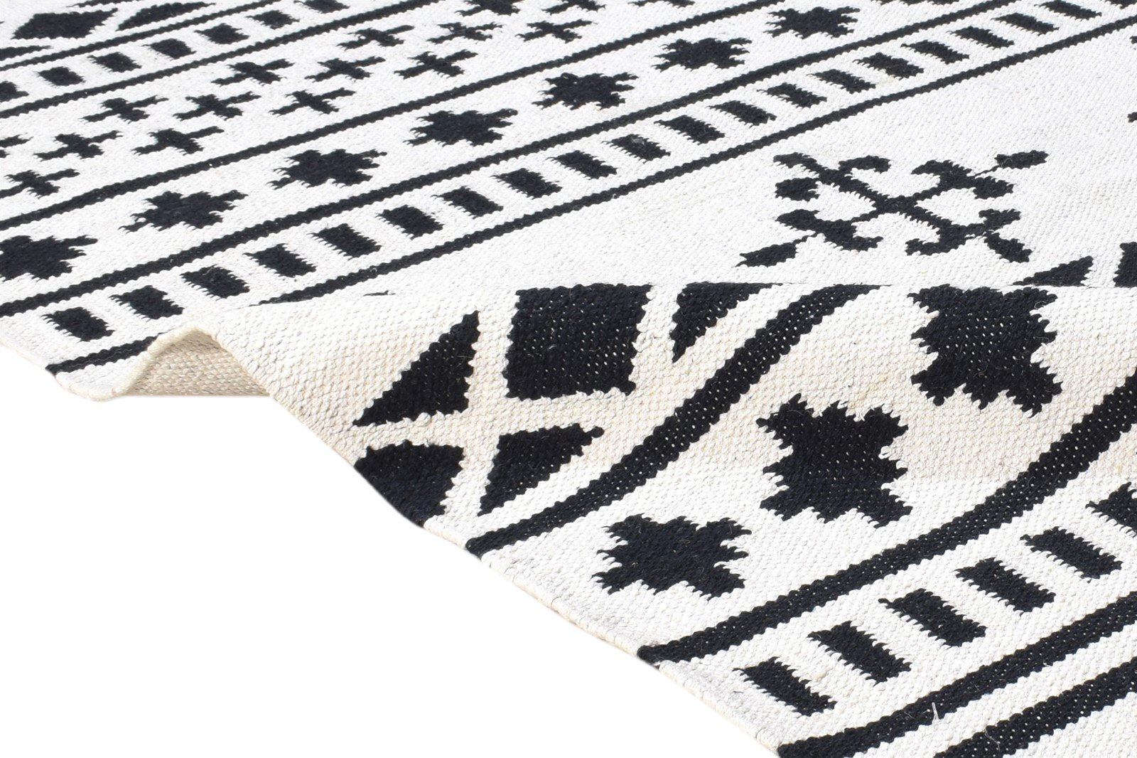 Off-White Cotton Rug 5X7 Southwestern Dhurrie American Tribal Room Size Carpet 