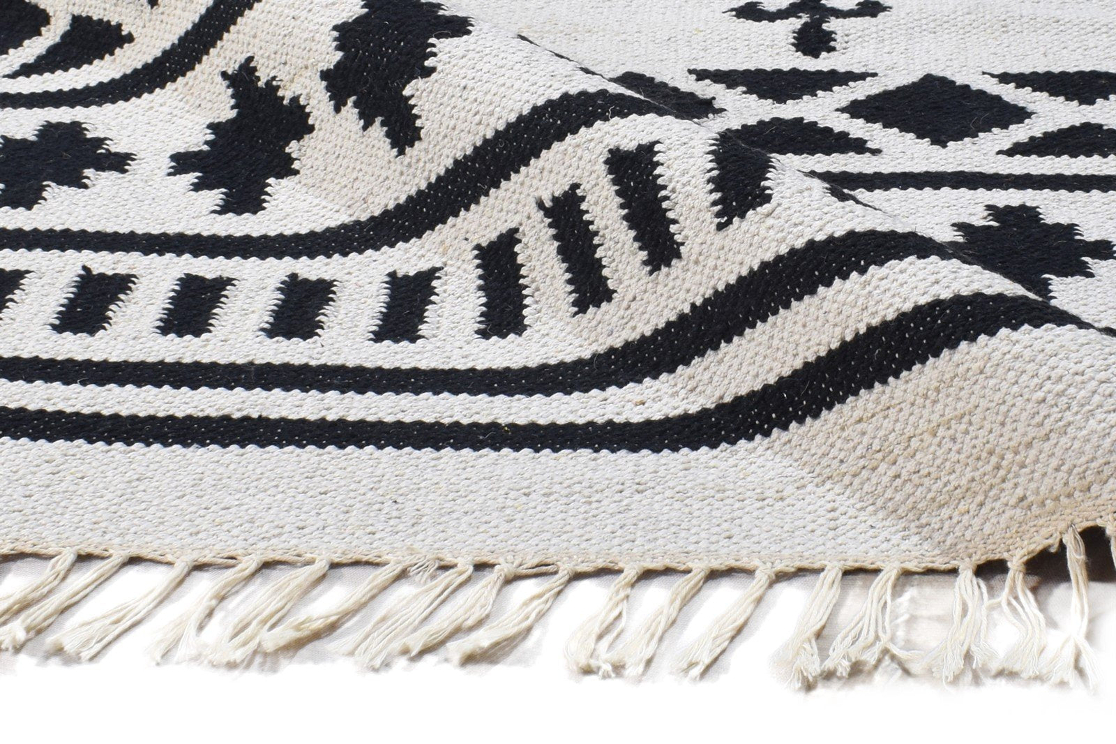 Off-White Cotton Rug 5X7 Southwestern Dhurrie American Tribal Room Size Carpet 