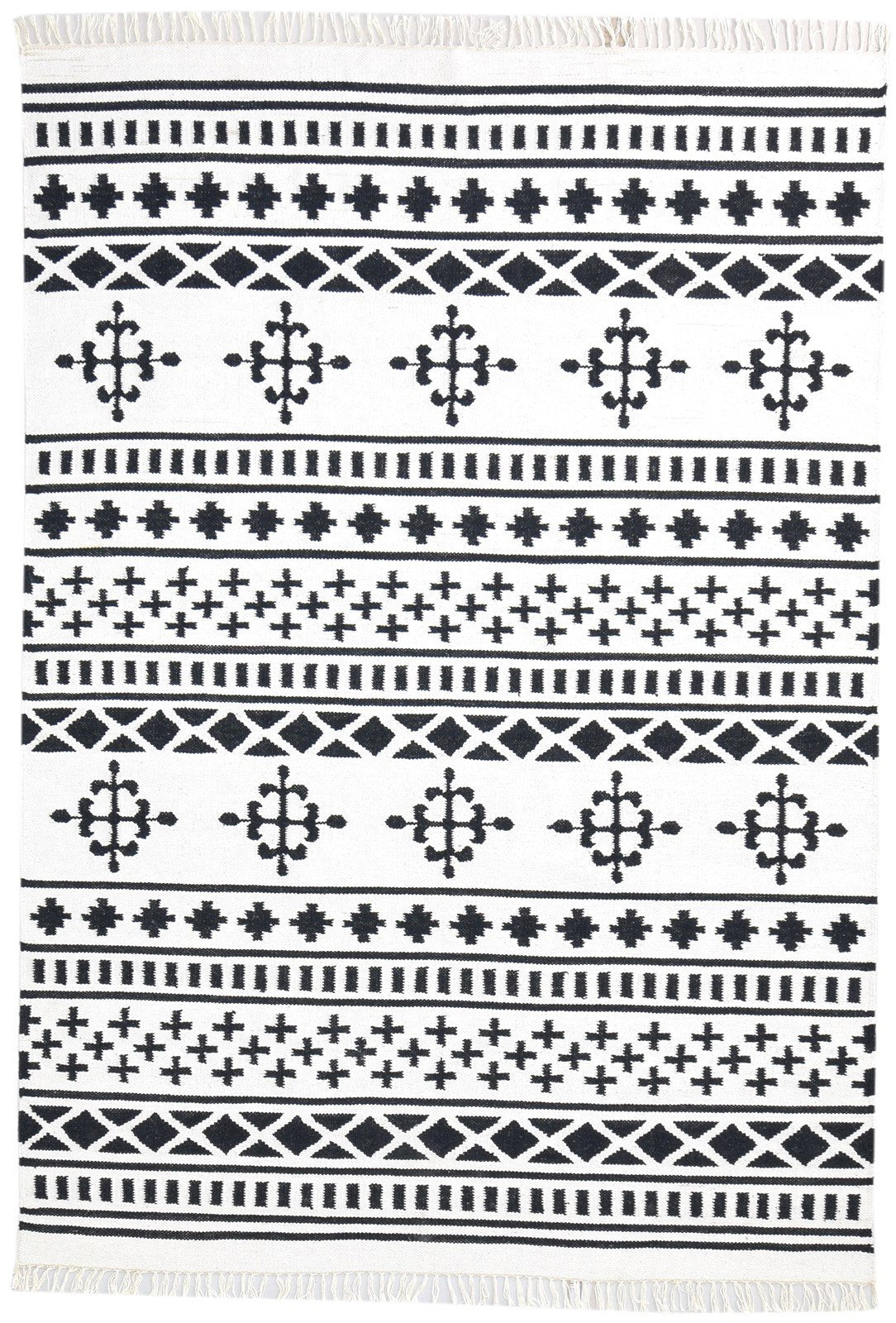 Off-White Cotton Rug 5X7 Southwestern Dhurrie American Tribal Room Size Carpet 