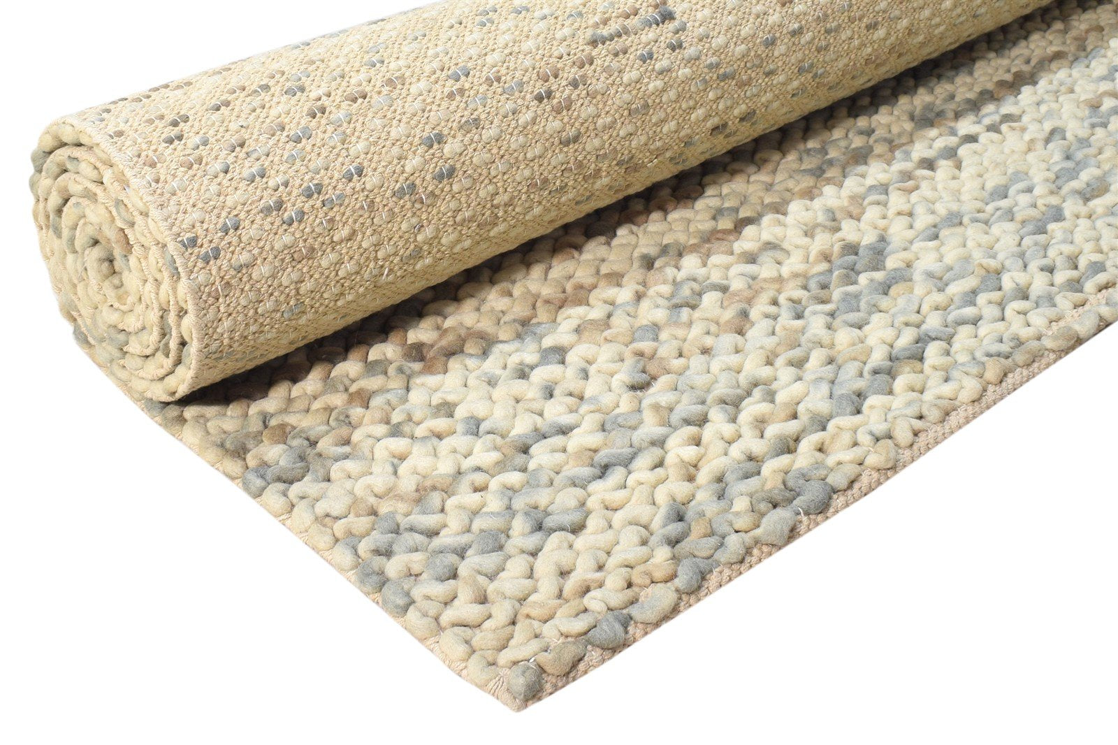 Hand Woven Beige Wool Rug 6' X 8' Modern Scandinavian Solid Room Size Carpet 