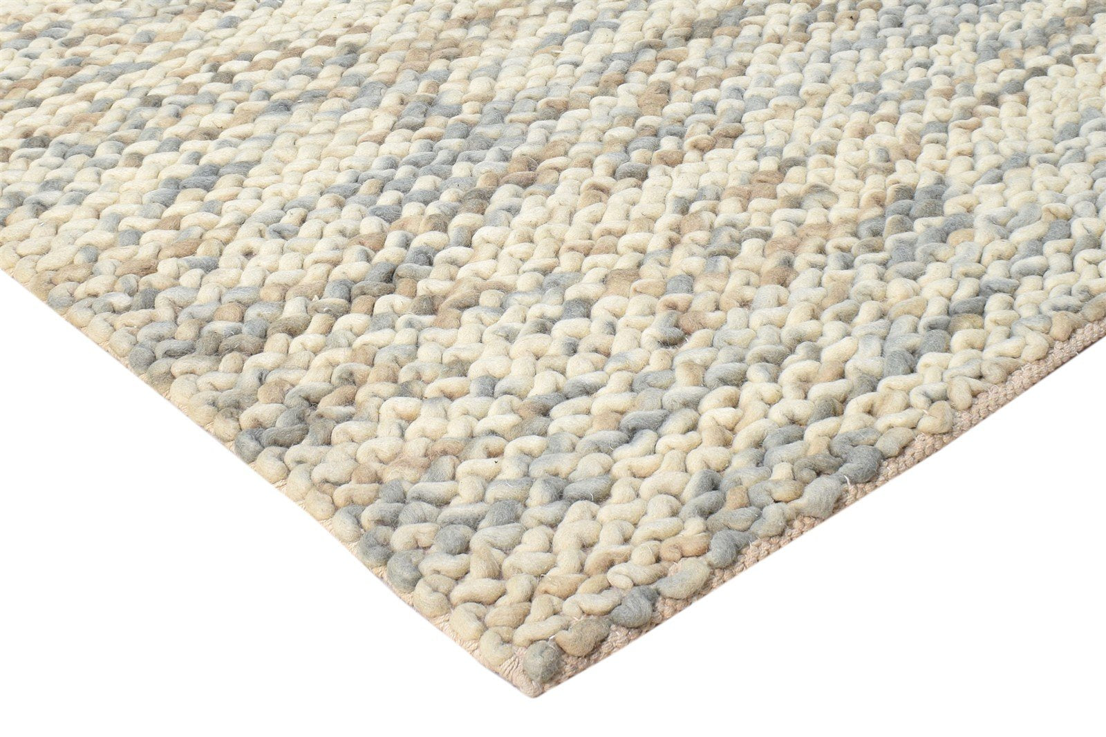 Hand Woven Beige Wool Rug 6' X 8' Modern Scandinavian Solid Room Size Carpet 