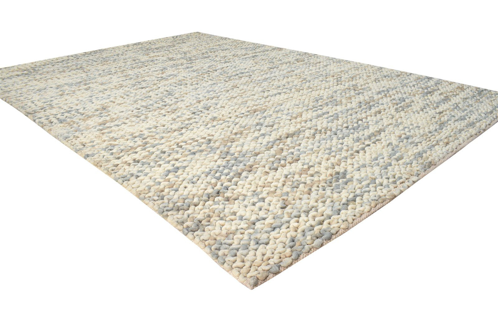 Hand Woven Beige Wool Rug 6' X 8' Modern Scandinavian Solid Room Size Carpet 