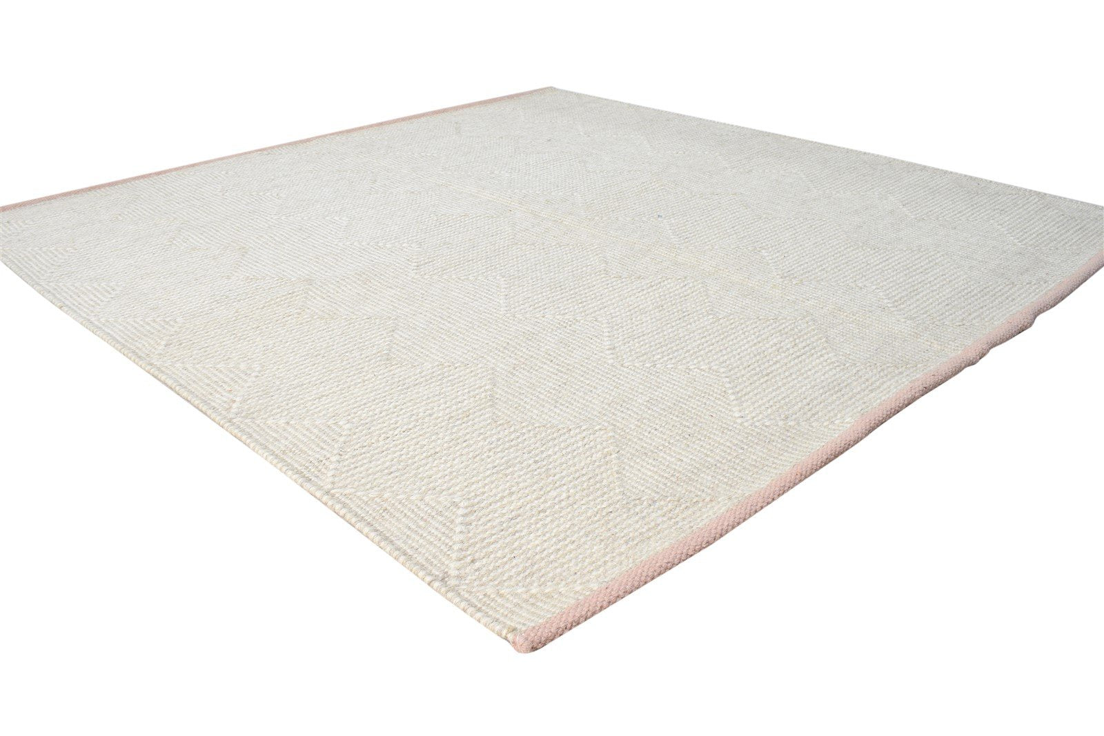 Wool Pink Rug 5' X 5' Modern Dhurrie Scandinavian Nordic Room Size Carpet 