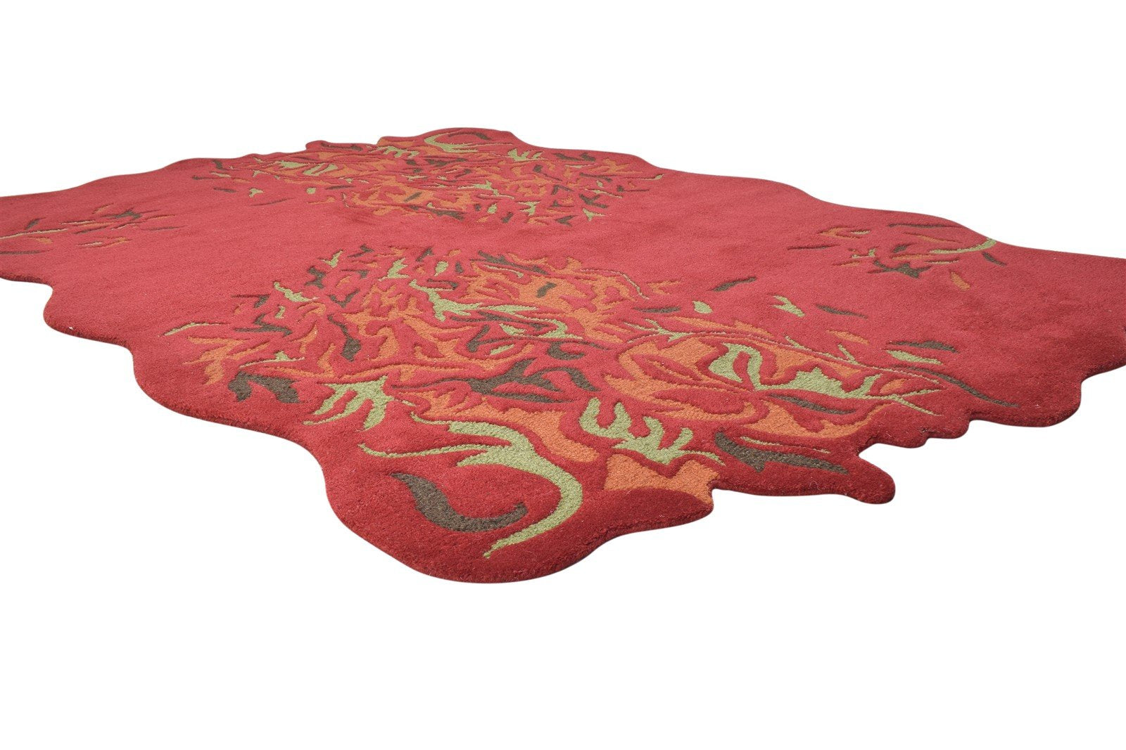 Red Wool Rug 5' X 8' Modern Hand Tufted French Floral Room Size Carpet 