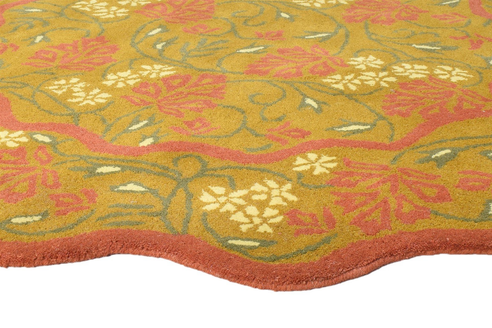 5' X 5' Rug Wool Green Modern Hand Tufted French Floral Room Size Carpet 