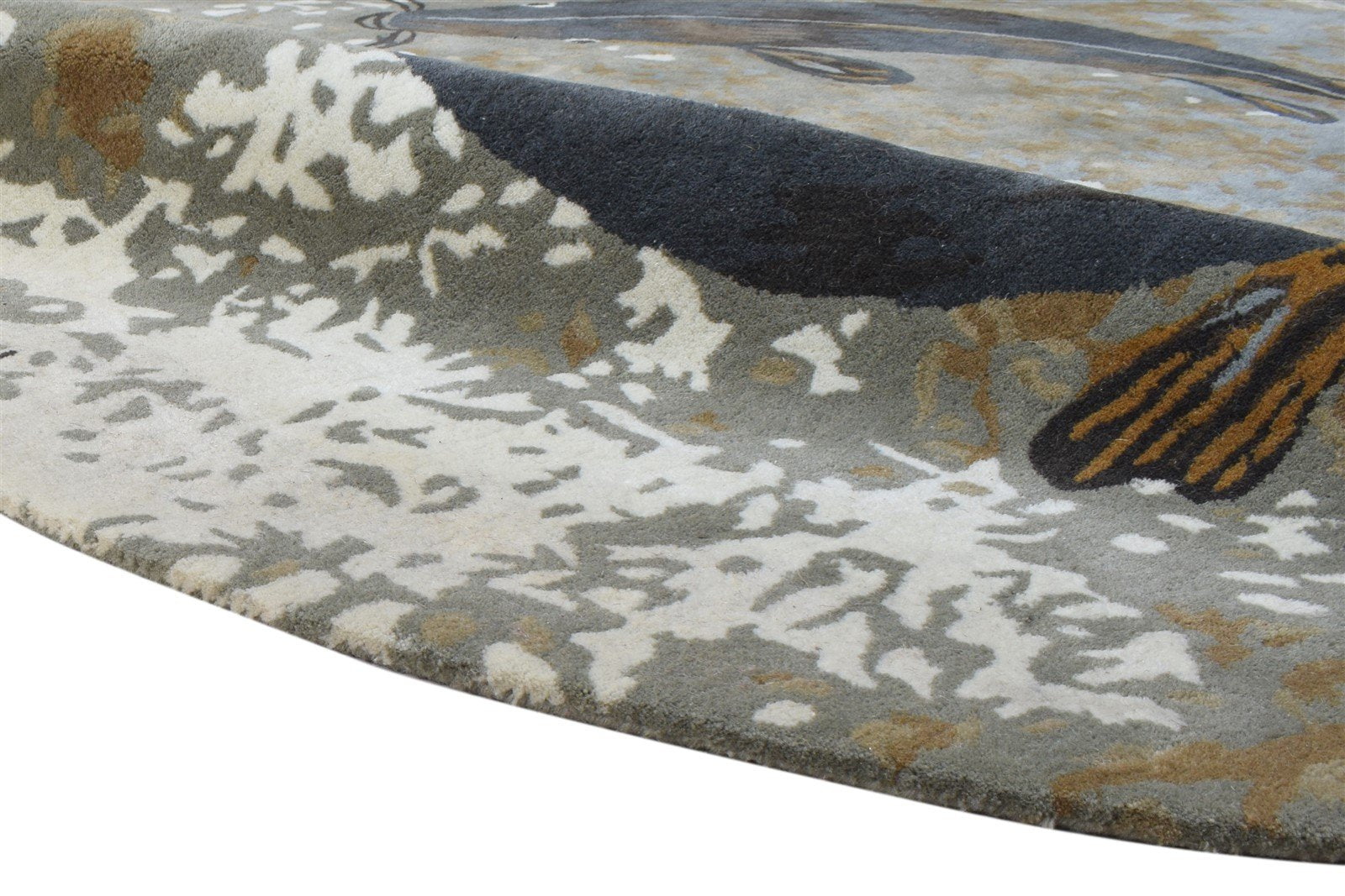 Hand Tufted Grey Wool Rug 7' X 7' Modern Indian Animal Print Large Carpet 