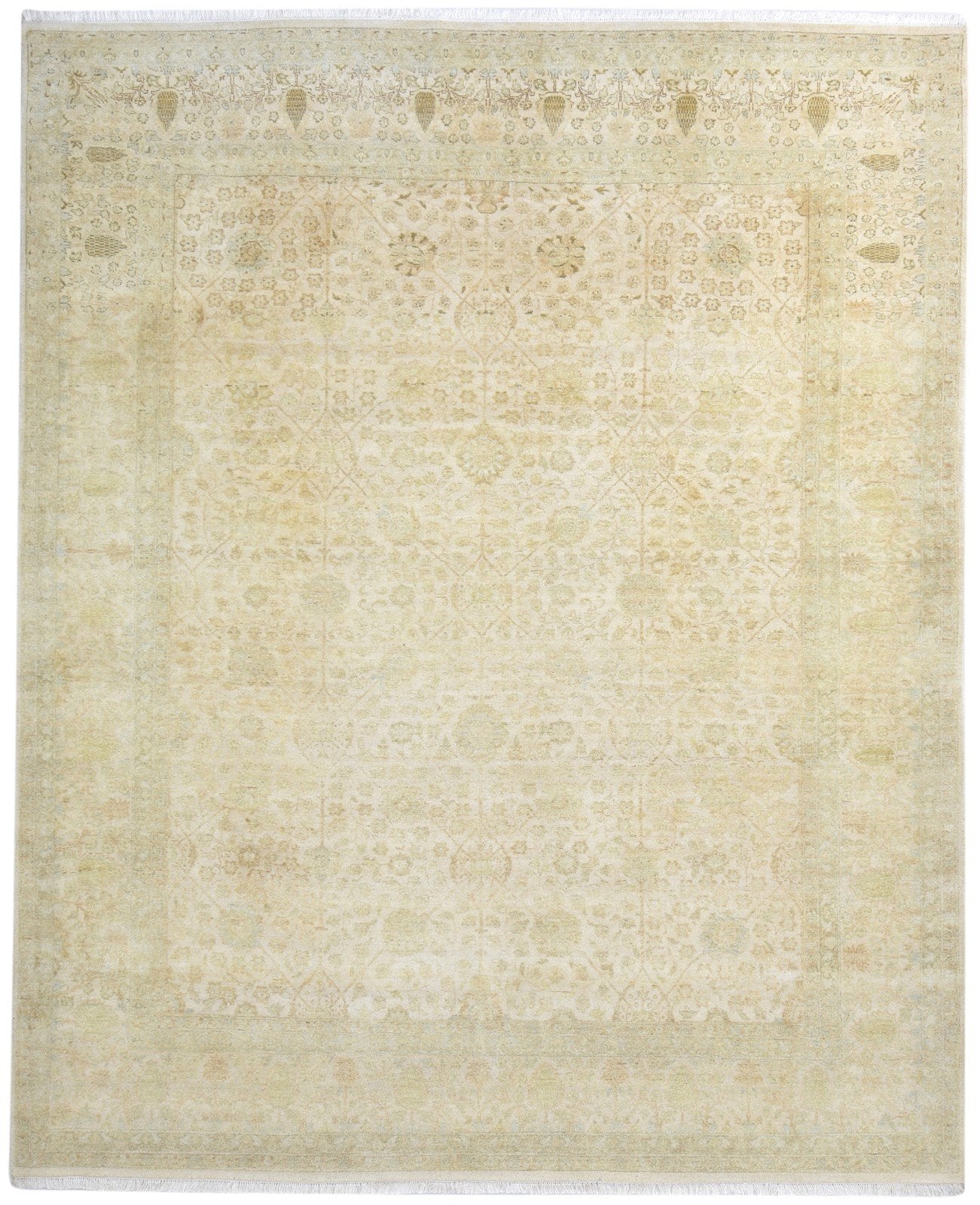 Beige Wool Rug 8' X 10' Persian Hand Knotted Kashan Oriental Large Carpet 