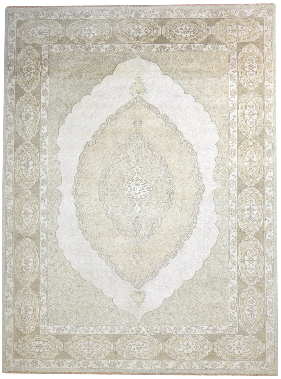 9X12 Rug Wool Cream Persian Hand Knotted Oriental Medallion Extra Large Carpet 