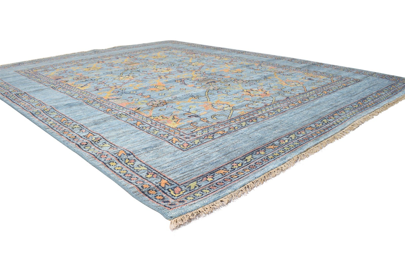 Wool Blue Rug 8' X 10' Persian Hand Knotted Oushak Oriental Large Carpet 