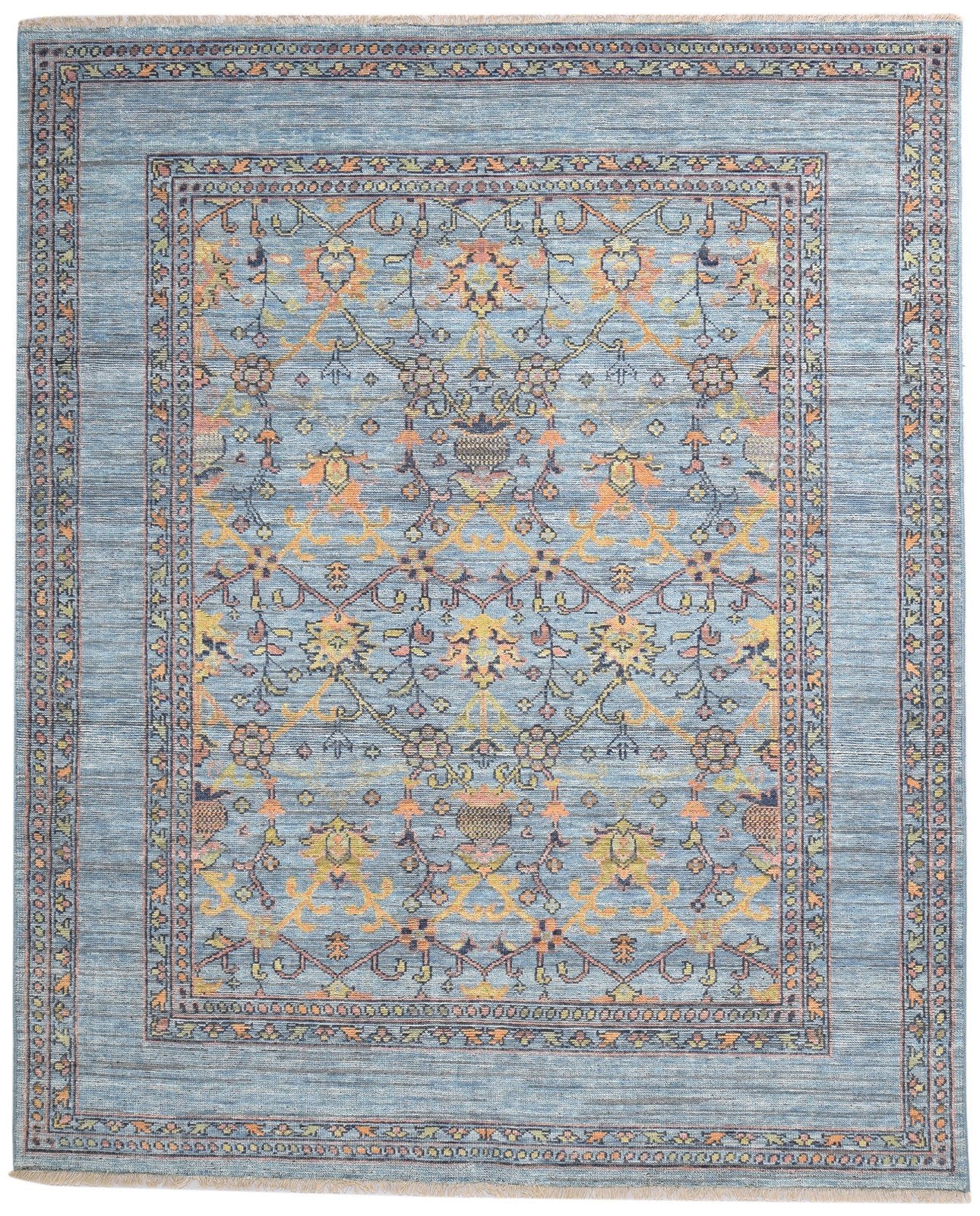 Wool Blue Rug 8' X 10' Persian Hand Knotted Oushak Oriental Large Carpet 