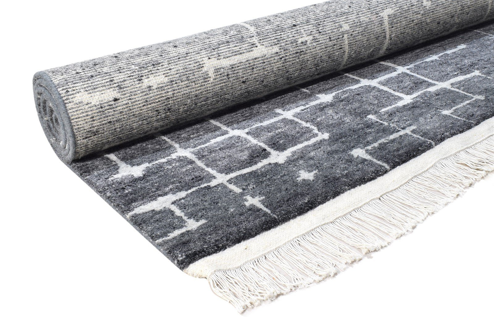 Wool / Silk Charcoal Rug 5X8 Modern Hand Knotted Scandinavian Abstract Room Size 