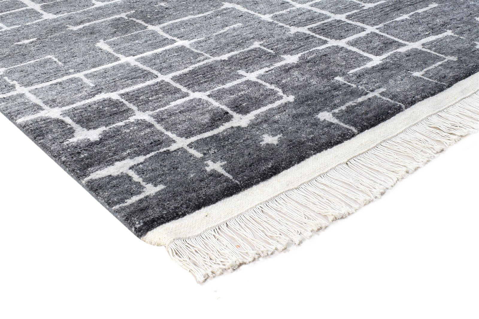 Wool / Silk Charcoal Rug 5X8 Modern Hand Knotted Scandinavian Abstract Room Size 