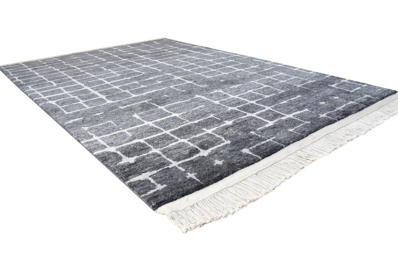 Wool / Silk Charcoal Rug 5X8 Modern Hand Knotted Scandinavian Abstract Room Size 