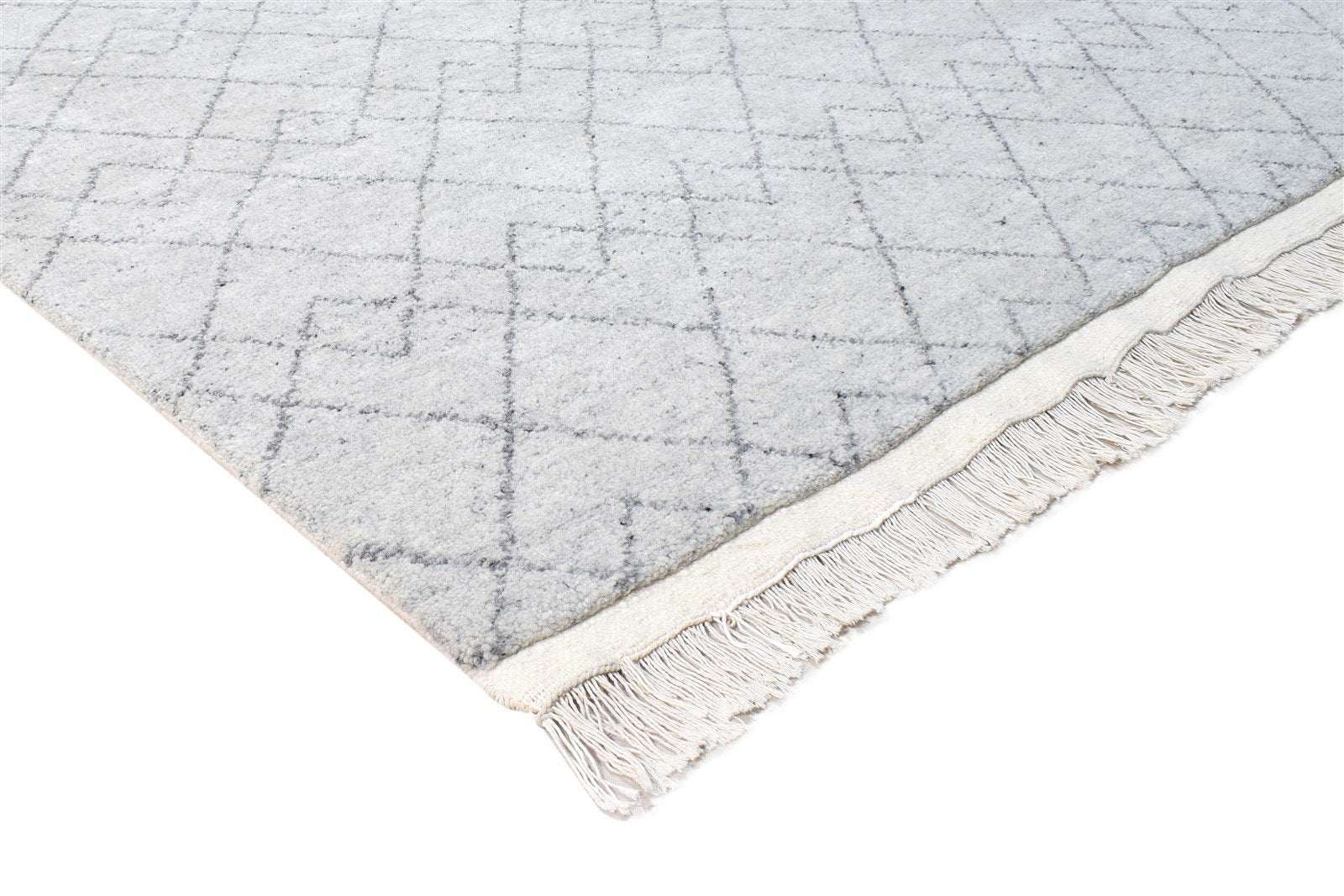 Hand Knotted Grey Wool / Silk Rug 5X8 Modern Moroccan Diamond Room Size Carpet 