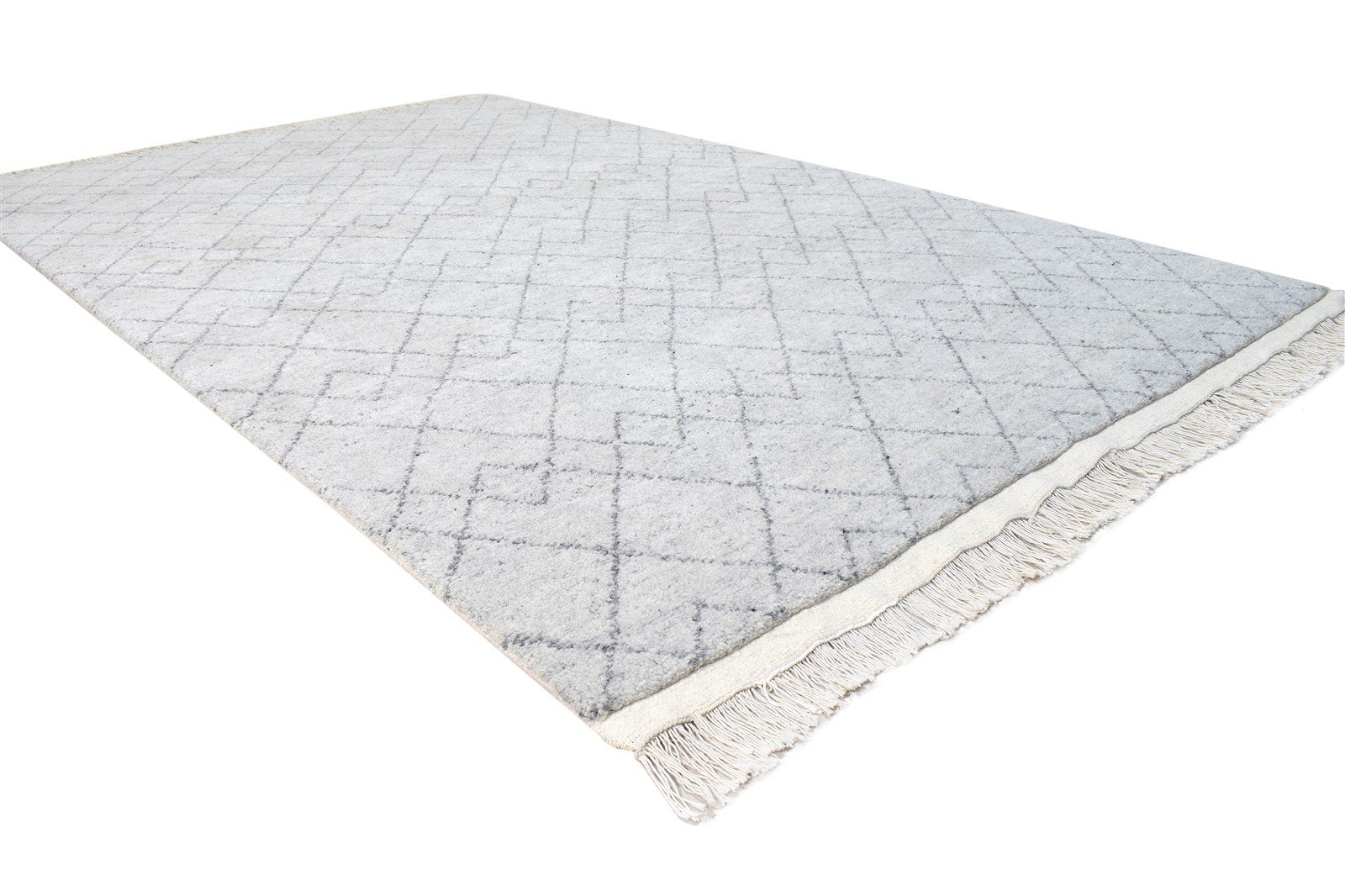 Hand Knotted Grey Wool / Silk Rug 5X8 Modern Moroccan Diamond Room Size Carpet 