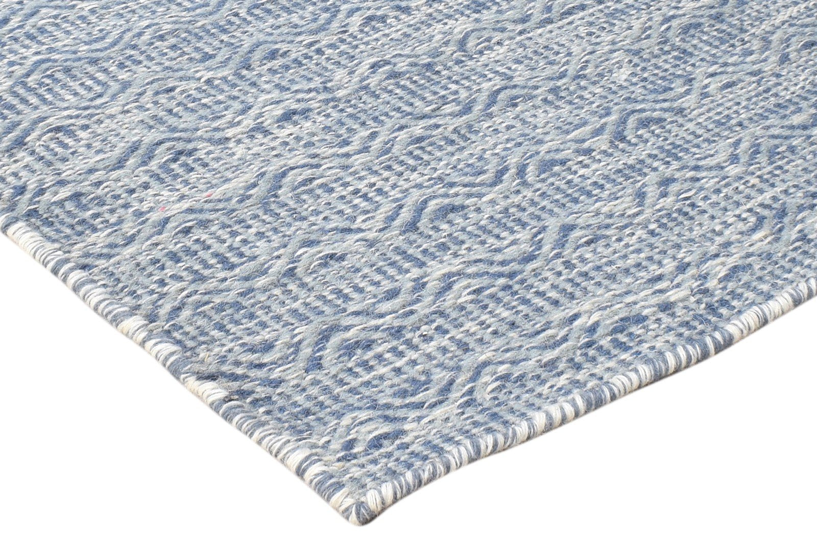 2' X 3' Rug Wool Blue Modern Dhurrie Scandinavian Nordic Small Carpet 