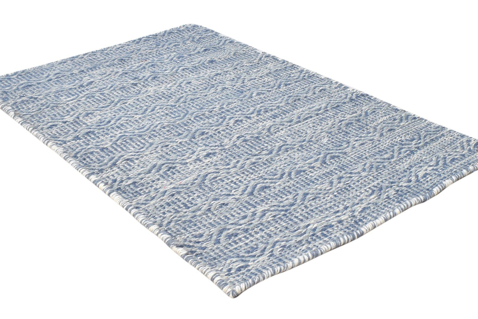 2' X 3' Rug Wool Blue Modern Dhurrie Scandinavian Nordic Small Carpet 