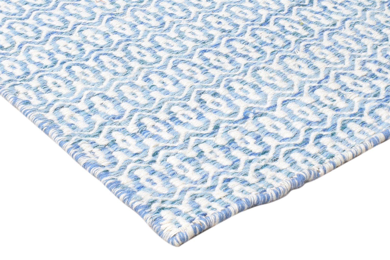 Dhurrie Blue Wool Rug 2' X 3' Modern Scandinavian Nordic Small Carpet 