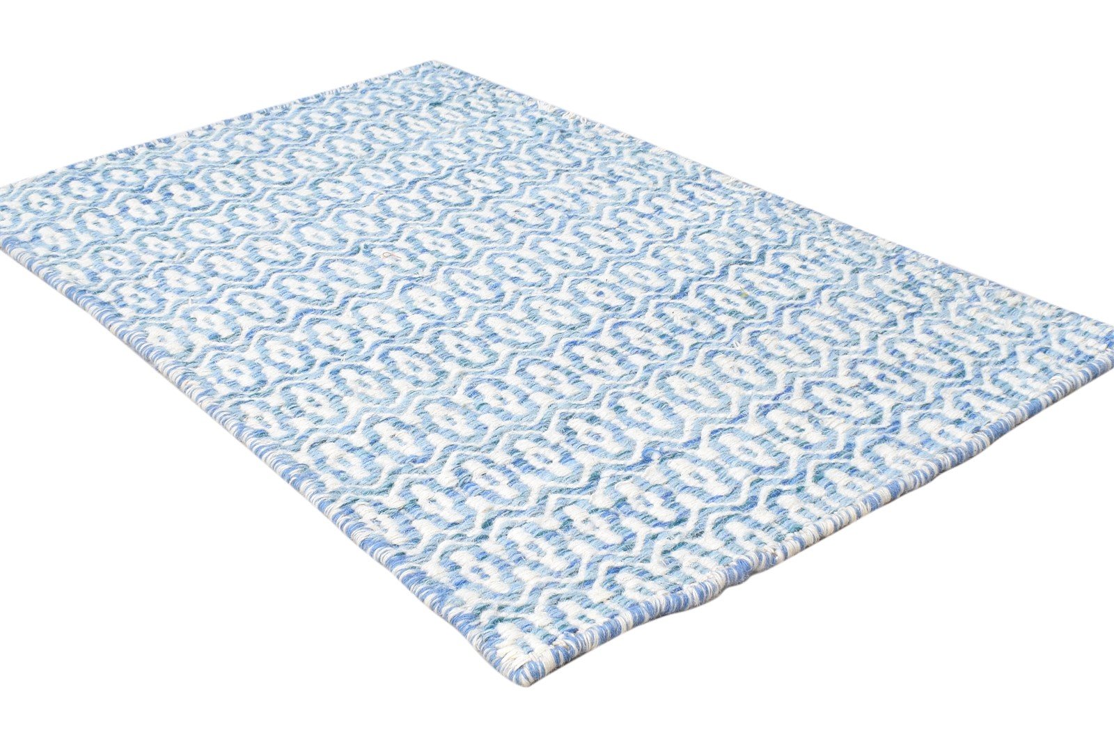 Dhurrie Blue Wool Rug 2' X 3' Modern Scandinavian Nordic Small Carpet 