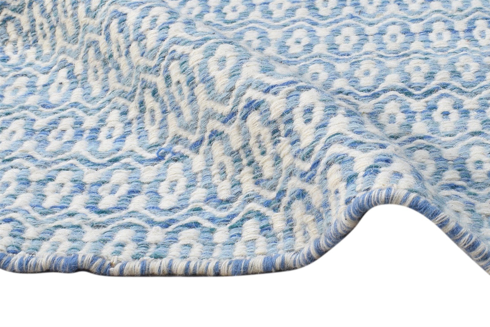 Dhurrie Blue Wool Rug 2' X 3' Modern Scandinavian Nordic Small Carpet 