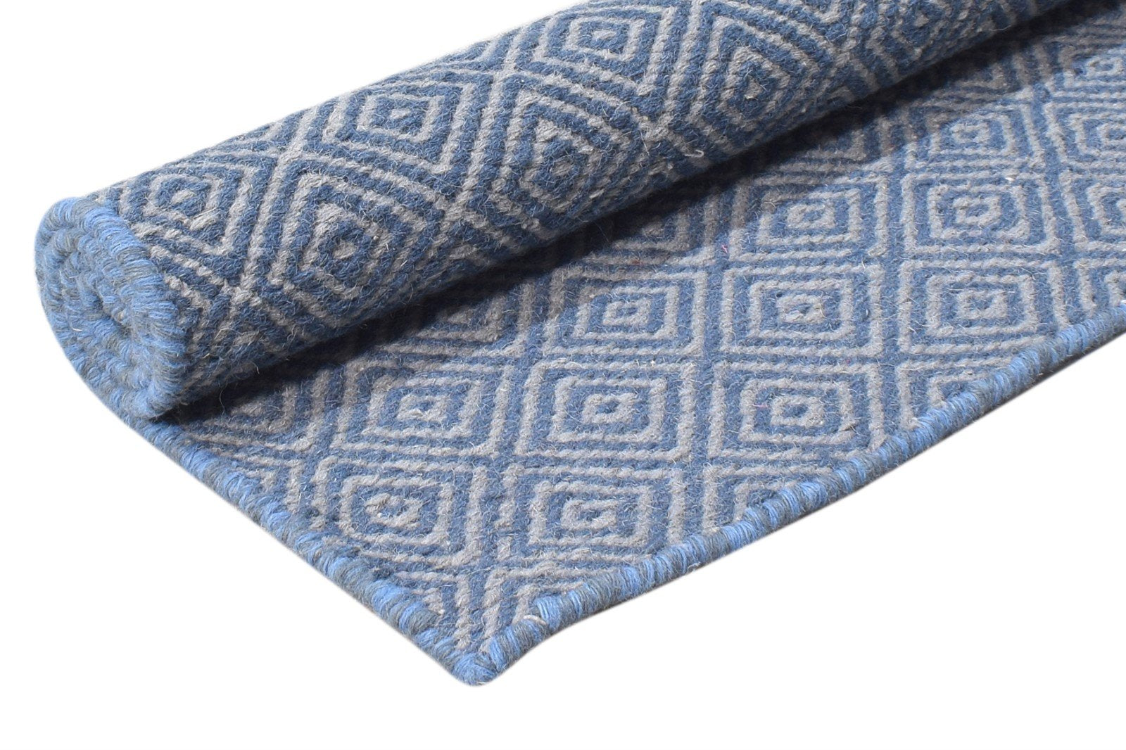 Dhurrie Blue Wool Rug 2' X 3' Modern Scandinavian Diamond Small Carpet 