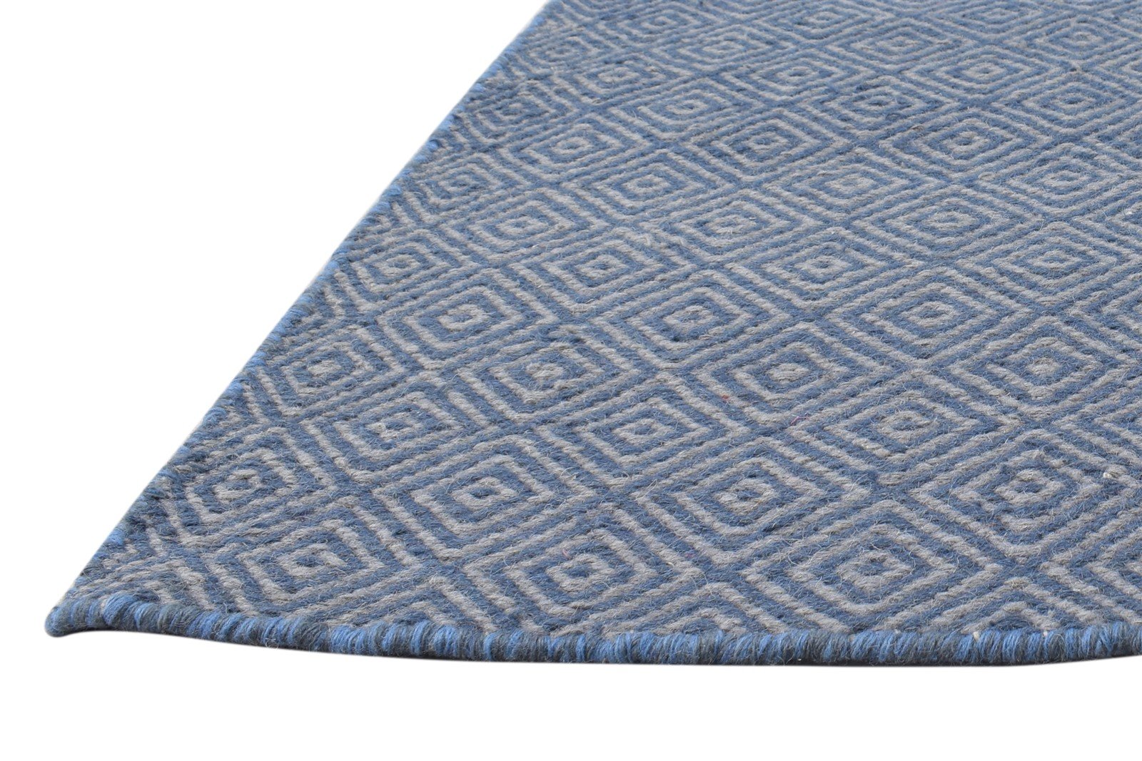 Dhurrie Blue Wool Rug 2' X 3' Modern Scandinavian Diamond Small Carpet 