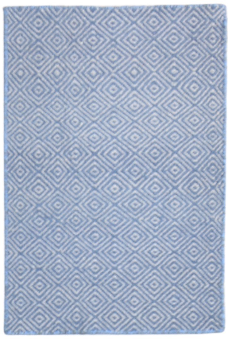 Dhurrie Blue Wool Rug 2' X 3' Modern Scandinavian Diamond Small Carpet 