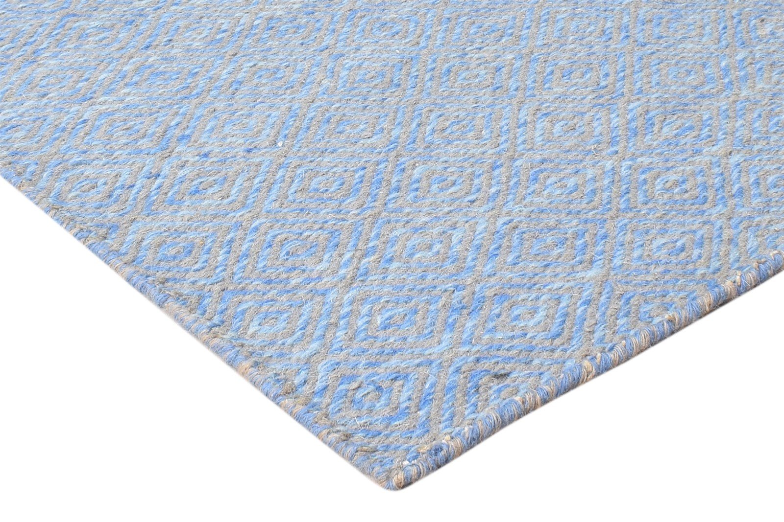 Wool Blue Rug 2' X 3' Modern Dhurrie Scandinavian Nordic Small Carpet 