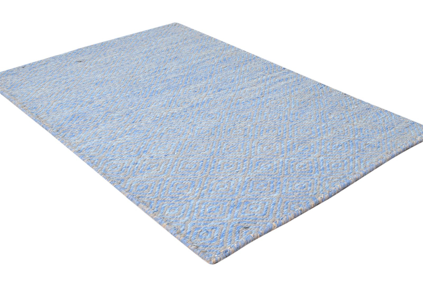 Wool Blue Rug 2' X 3' Modern Dhurrie Scandinavian Nordic Small Carpet 