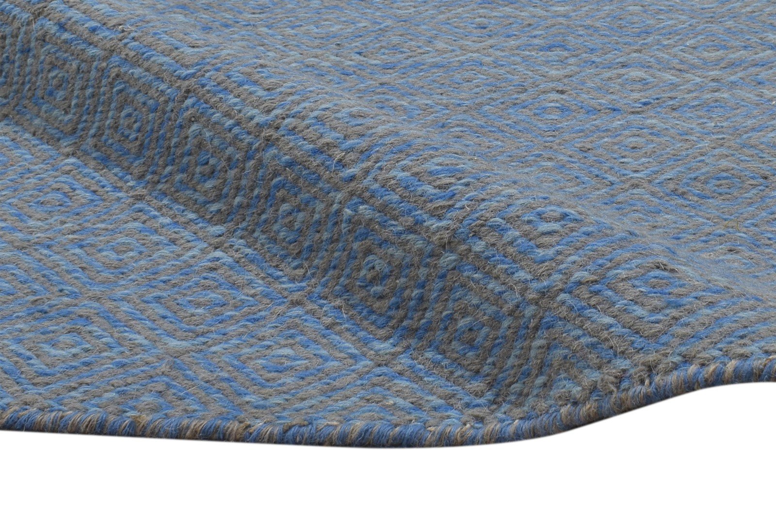 Wool Blue Rug 2' X 3' Modern Dhurrie Scandinavian Nordic Small Carpet 