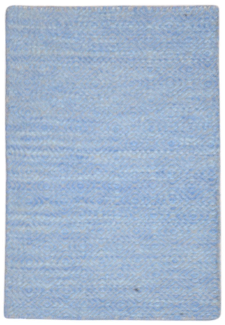 Wool Blue Rug 2' X 3' Modern Dhurrie Scandinavian Nordic Small Carpet 