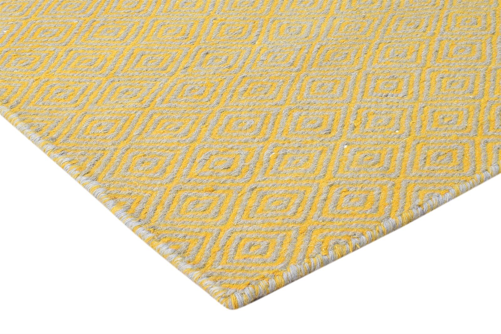 Wool Gold Rug 2' X 3' Modern Dhurrie Scandinavian Diamond Small Carpet 