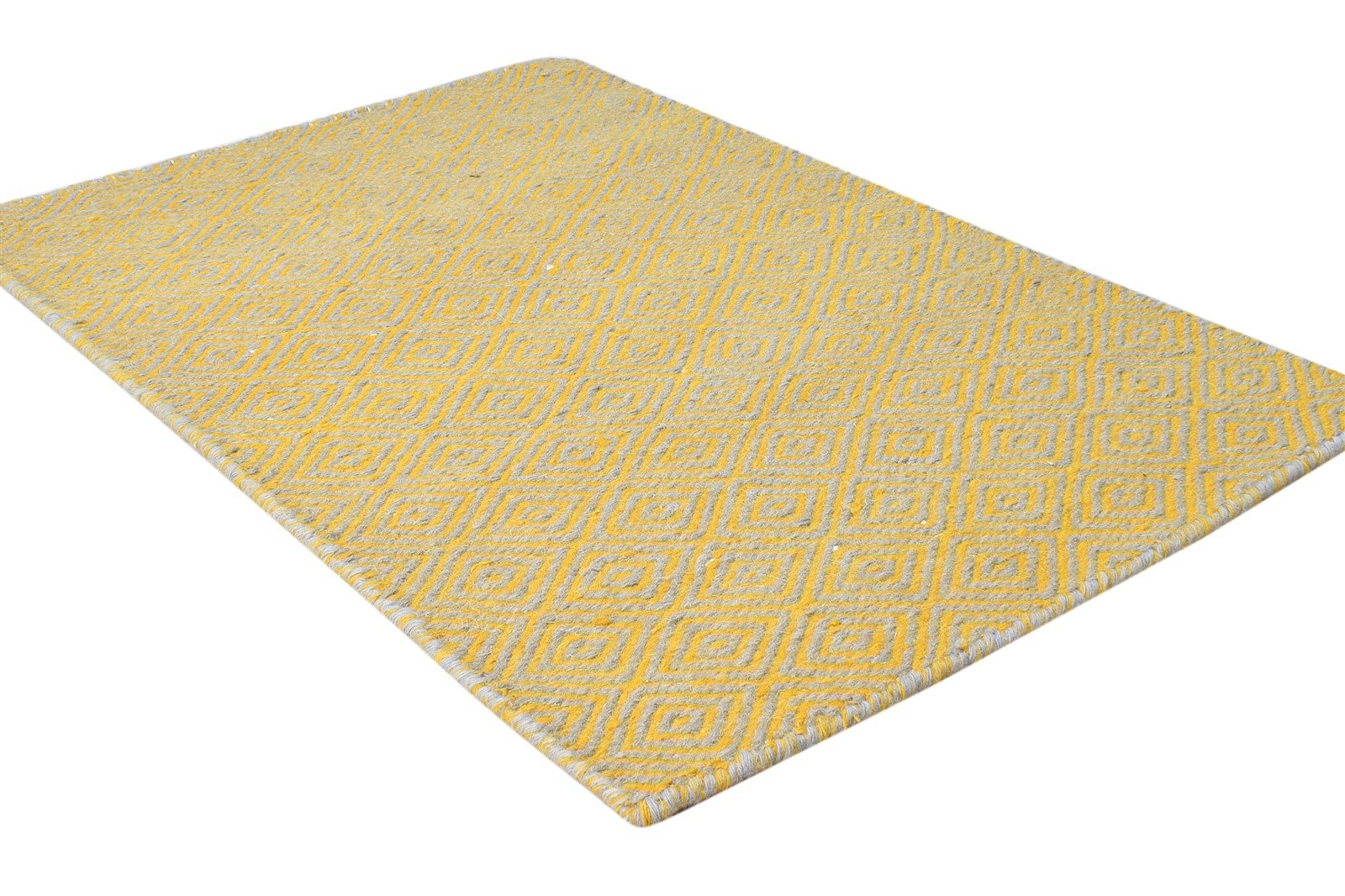 Wool Gold Rug 2' X 3' Modern Dhurrie Scandinavian Diamond Small Carpet 