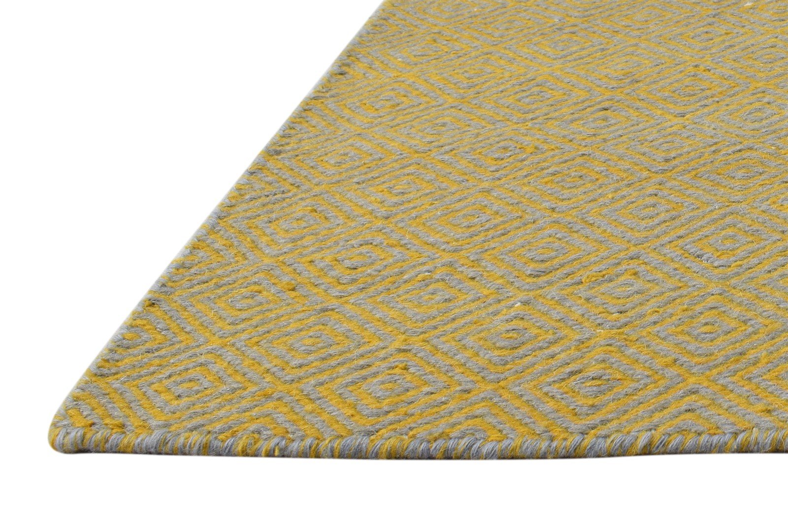 Wool Gold Rug 2' X 3' Modern Dhurrie Scandinavian Diamond Small Carpet 