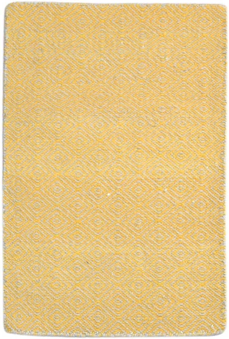 Wool Gold Rug 2' X 3' Modern Dhurrie Scandinavian Diamond Small Carpet 