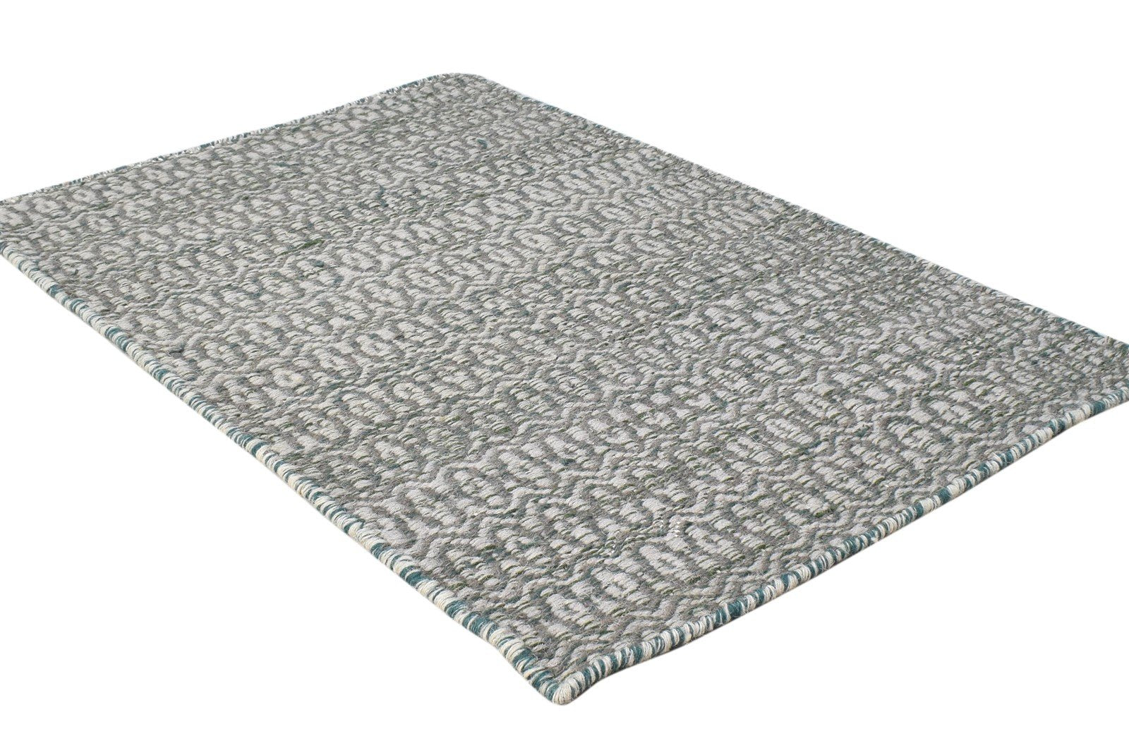 Dhurrie Grey Wool Rug 2' X 3' Modern Scandinavian Nordic Small Carpet 