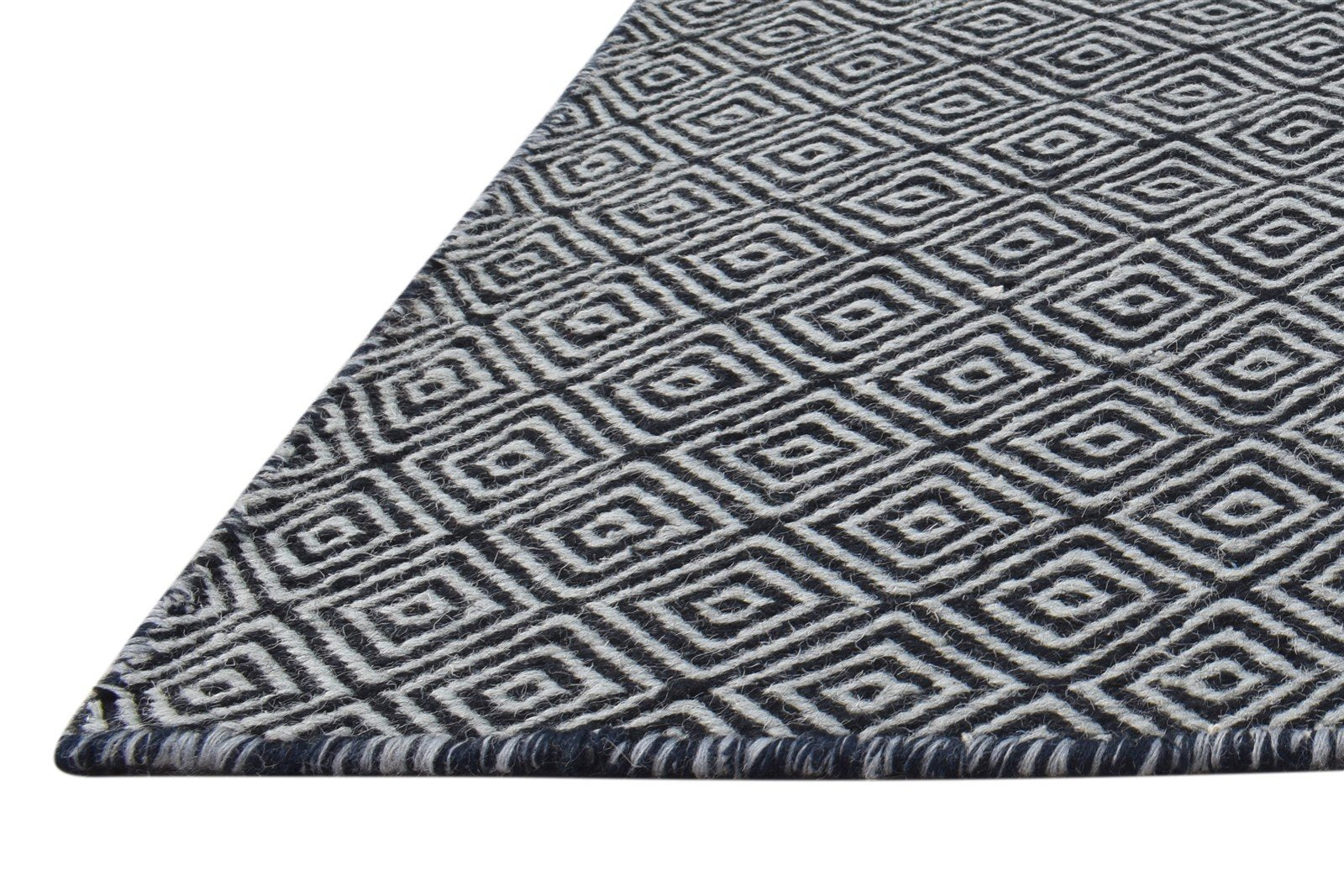 Black Wool Rug 2' X 3' Modern Dhurrie Scandinavian Diamond Small Carpet 