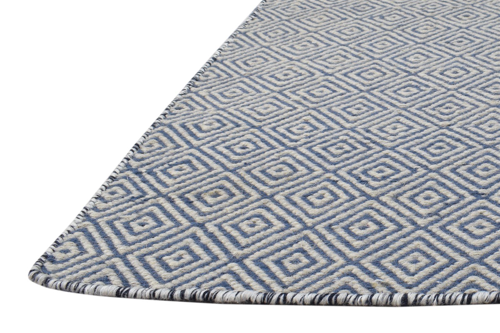 Wool Blue Rug 2' X 3' Modern Dhurrie Scandinavian Diamond Small Carpet 