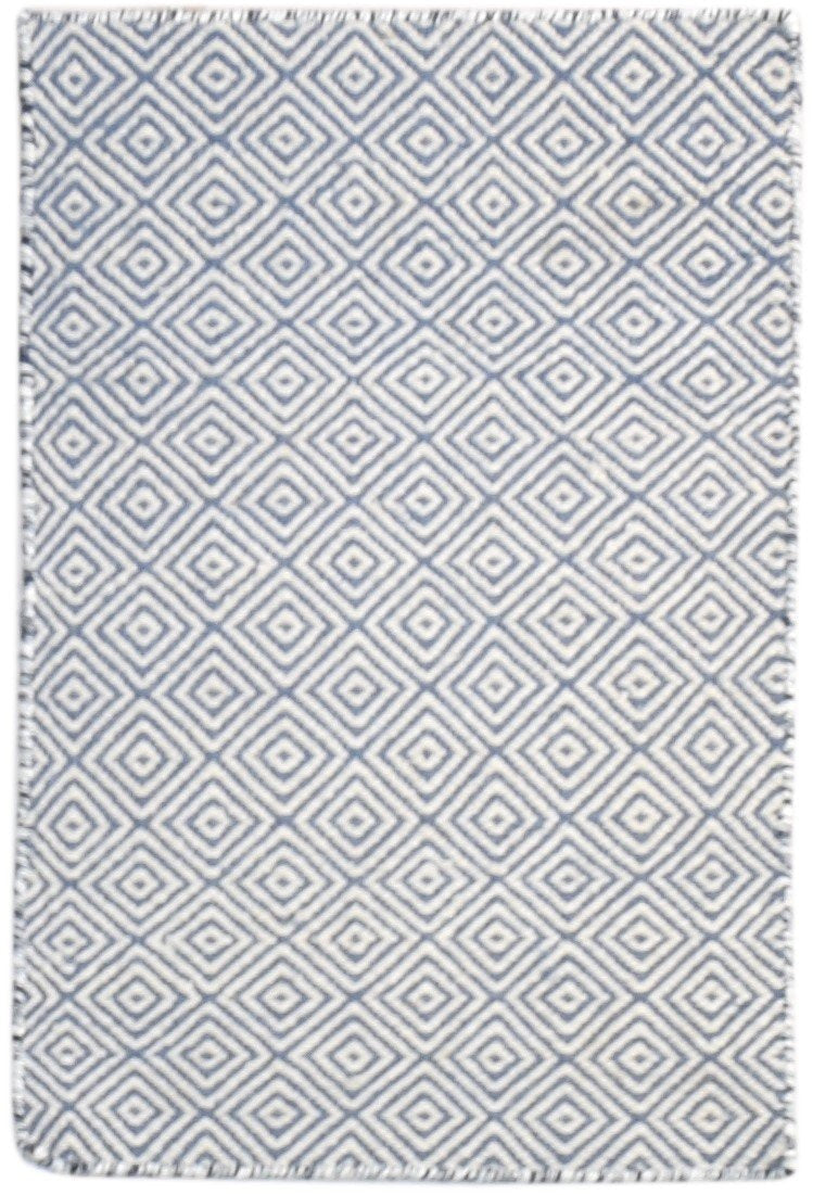 Wool Blue Rug 2' X 3' Modern Dhurrie Scandinavian Diamond Small Carpet 