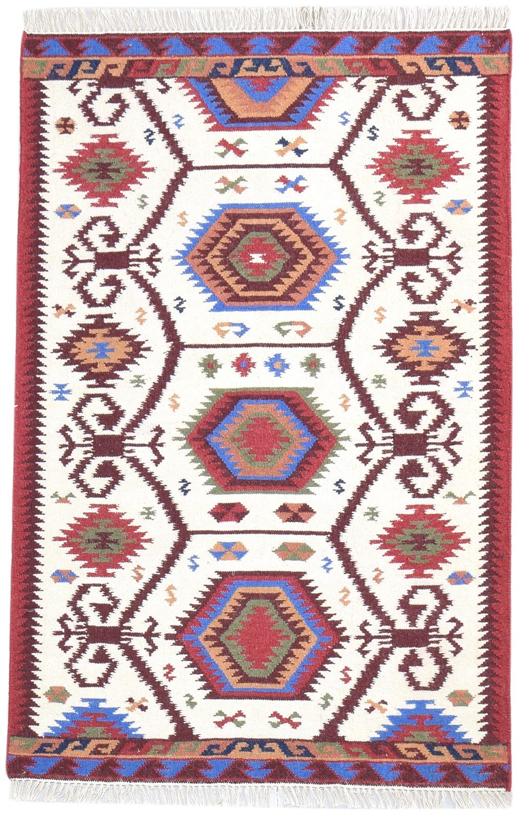 Dhurrie Red Wool Rug 4' X 6' Persian Kazak Oriental Room Size Carpet 