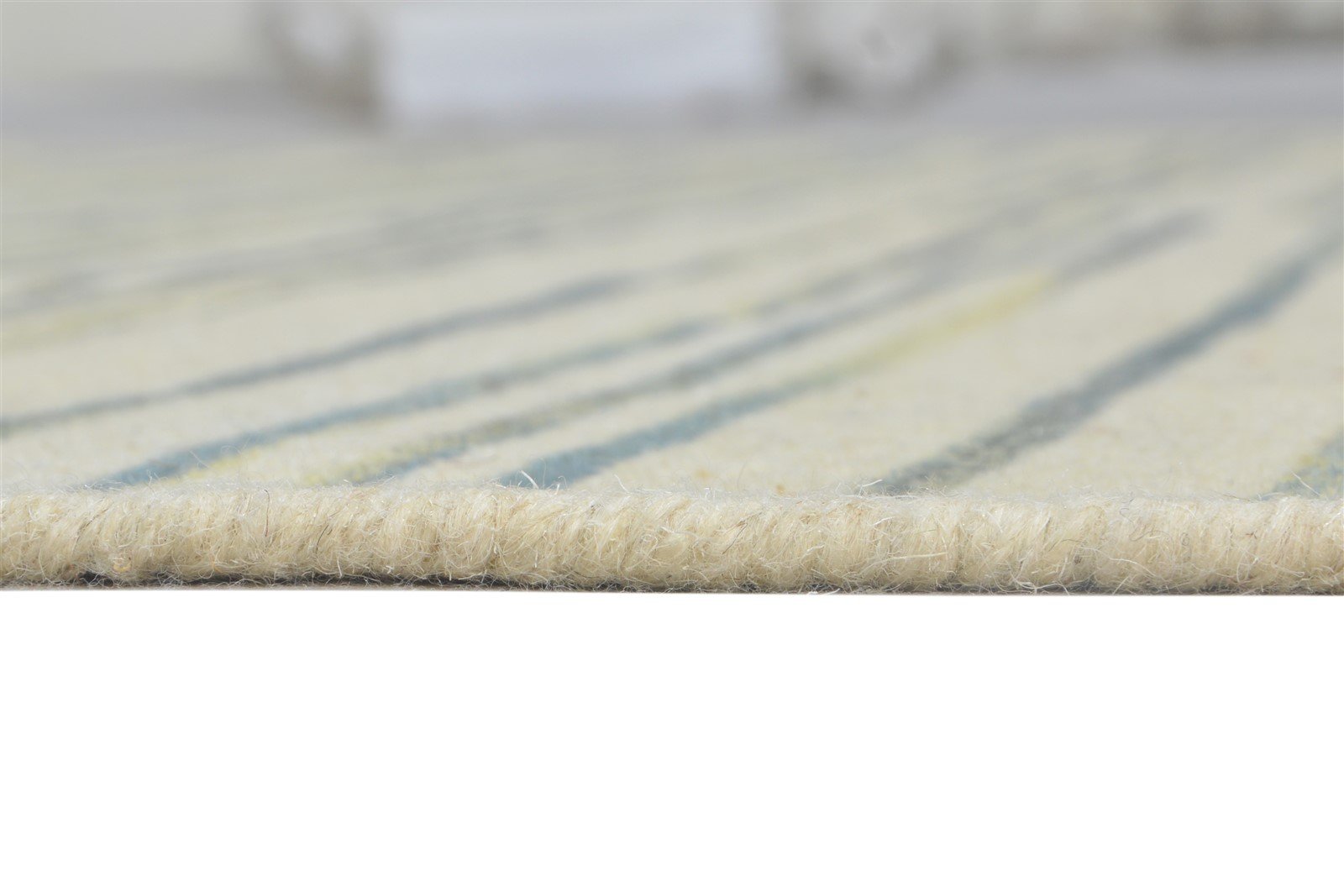 Cream Wool Rug 6' X 8' Modern Dhurrie Scandinavian Striped Room Size Carpet 