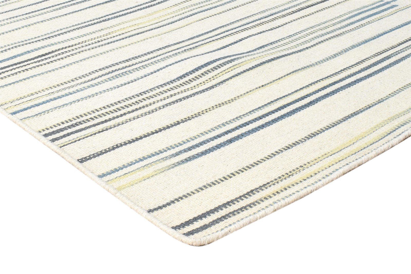 Cream Wool Rug 6' X 8' Modern Dhurrie Scandinavian Striped Room Size Carpet 