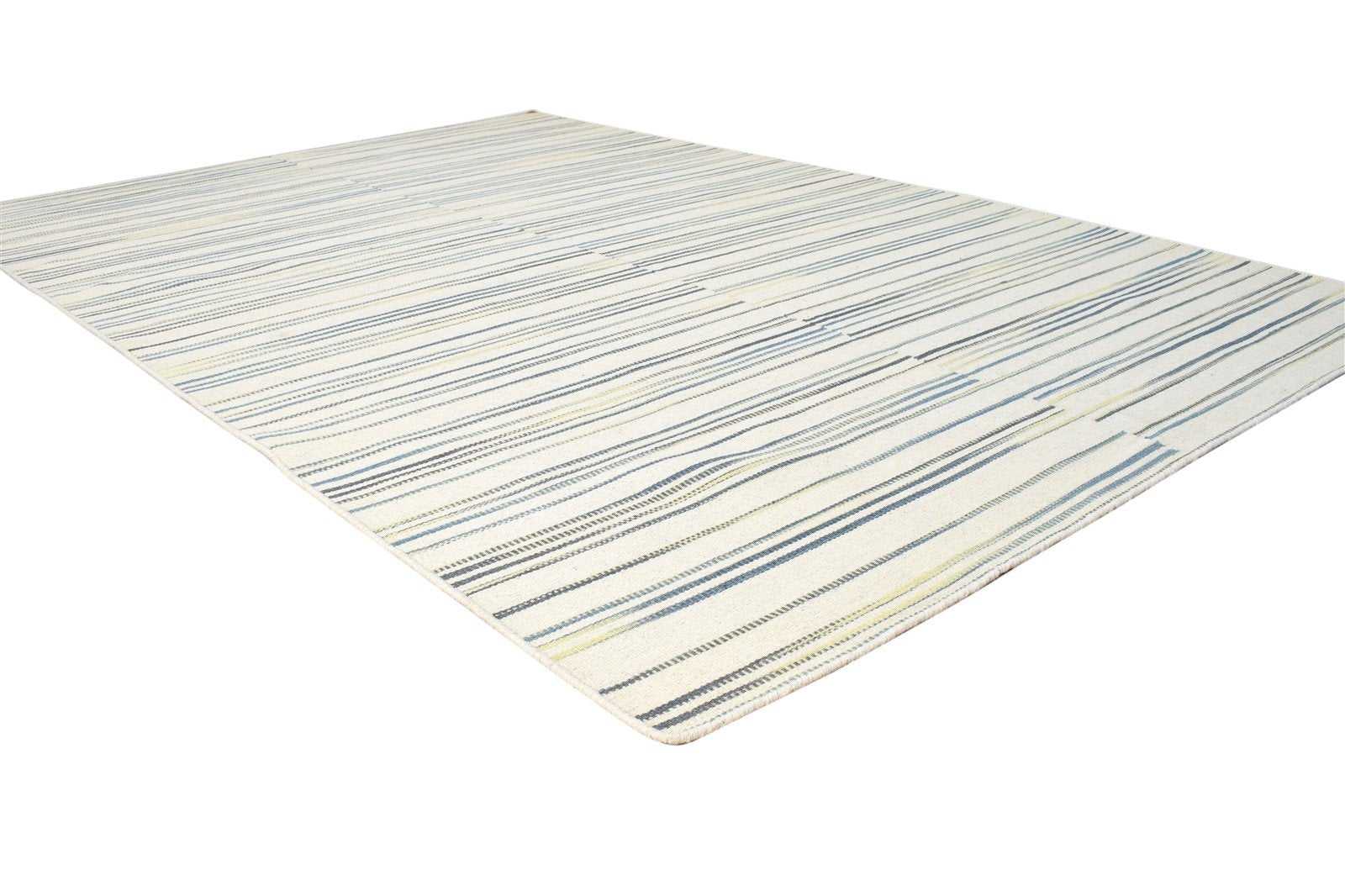 Cream Wool Rug 6' X 8' Modern Dhurrie Scandinavian Striped Room Size Carpet 