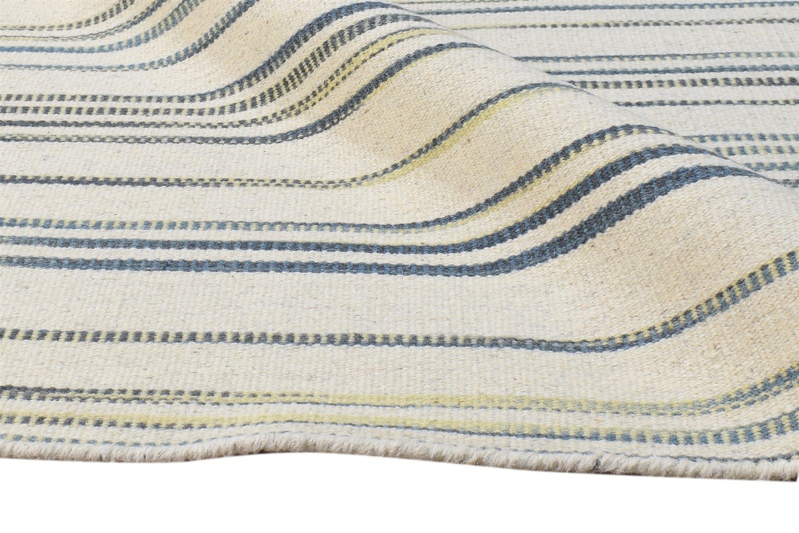 Cream Wool Rug 6' X 8' Modern Dhurrie Scandinavian Striped Room Size Carpet 