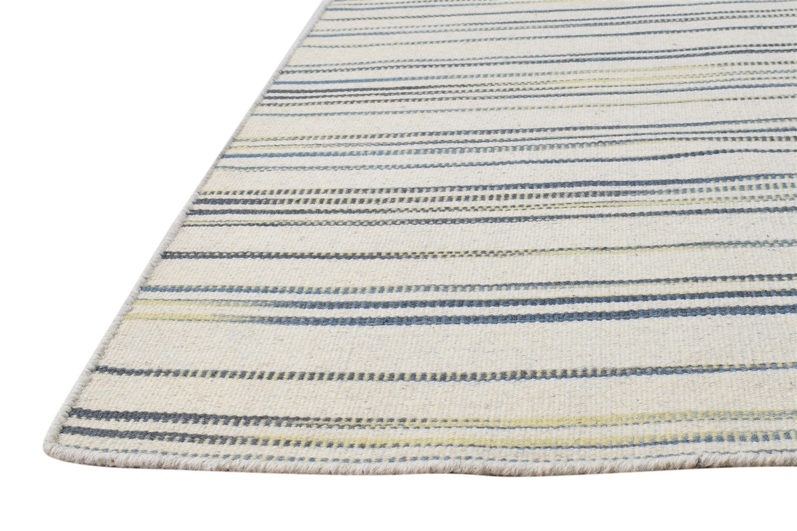 Cream Wool Rug 6' X 8' Modern Dhurrie Scandinavian Striped Room Size Carpet 