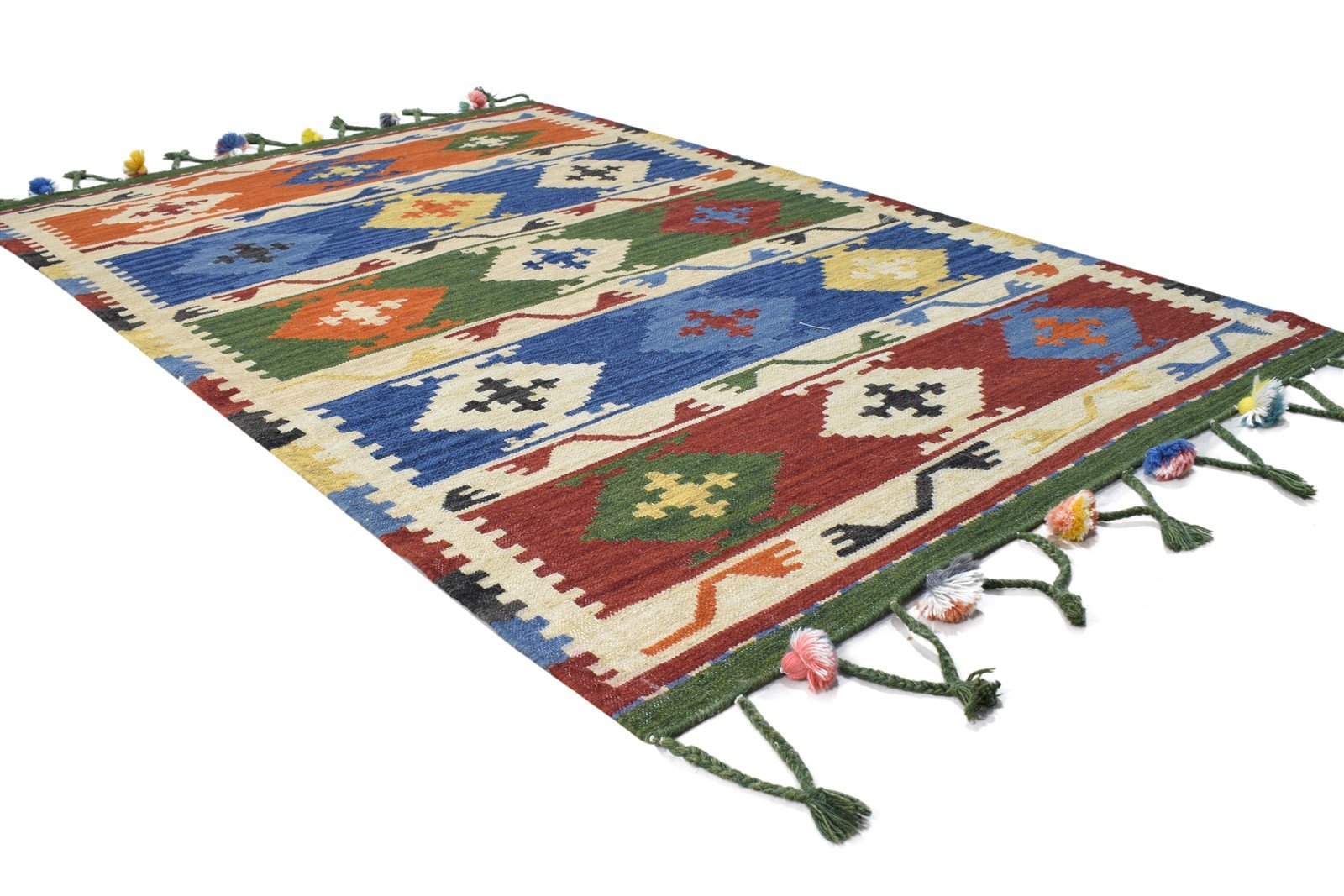 Dhurrie Multi Color Wool Rug 4X6 Southwestern American Tribal Room Size Carpet 